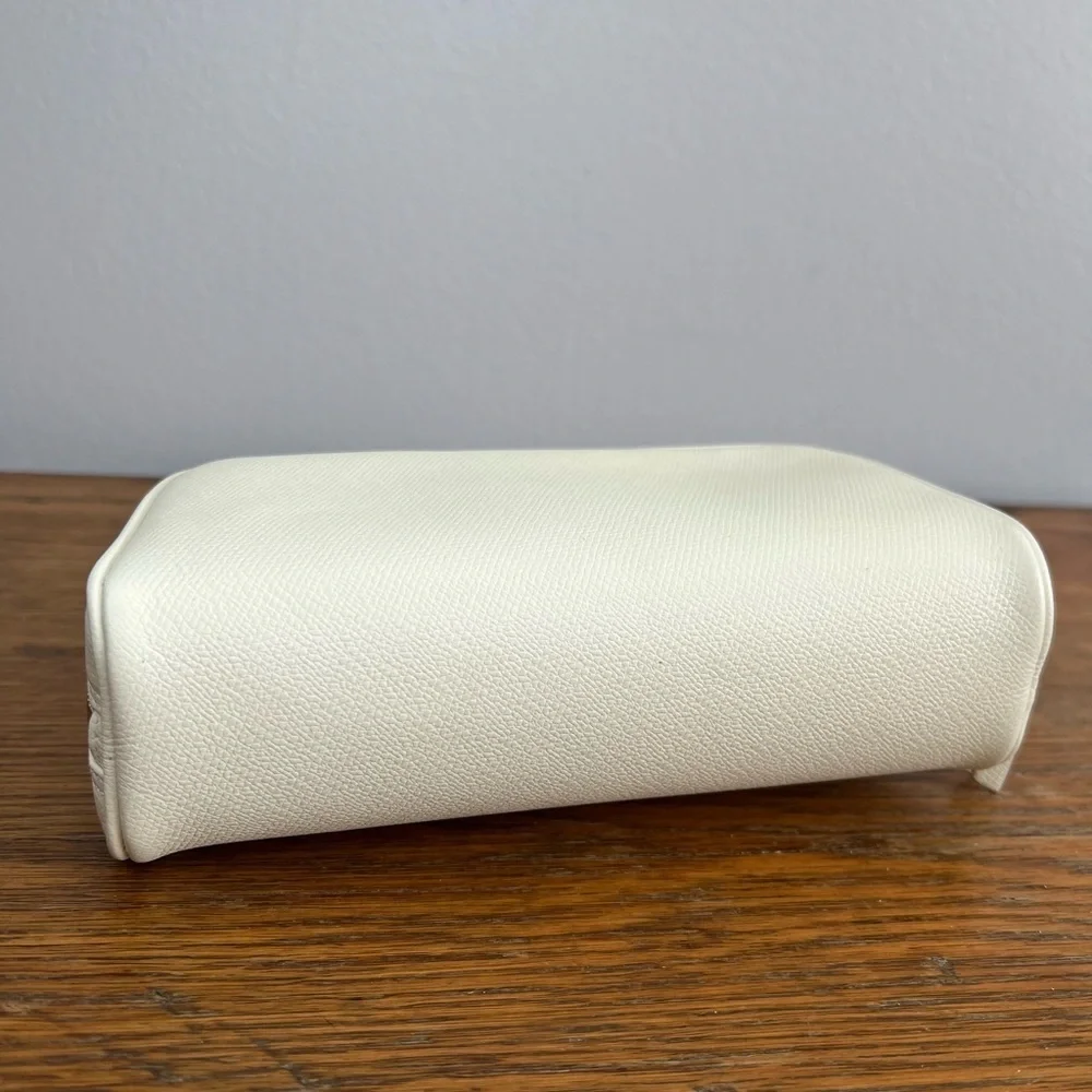 CHANEL Pouch Cosmetic Bag Purse Coco Button Leather Ivory Authentic.